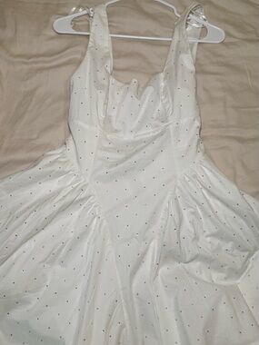 Crystal Doll White Sleeveless A-Line Dress with Rhinestone Accents